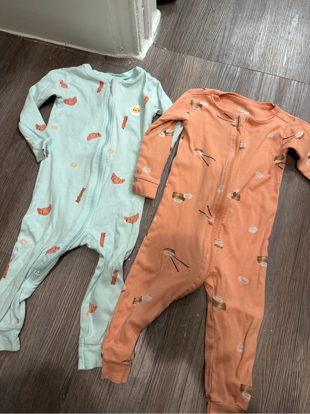 Soft Cotton Kids One-Piece Zipper Pajama - Mint and Peach-12 month